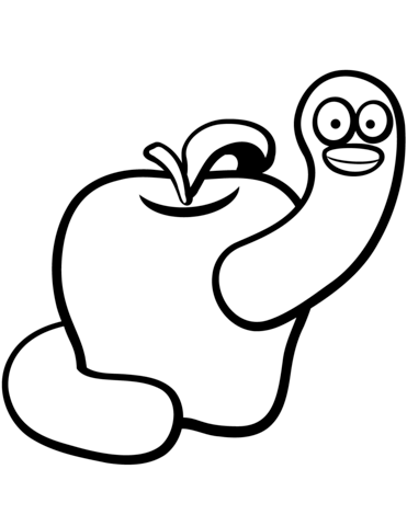 Apple Worm Coloring Page